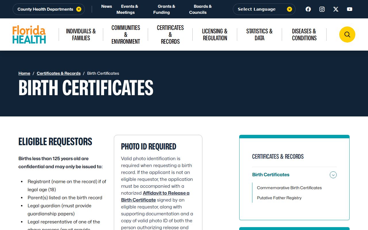Doral residents directory source for Florida birth certificates