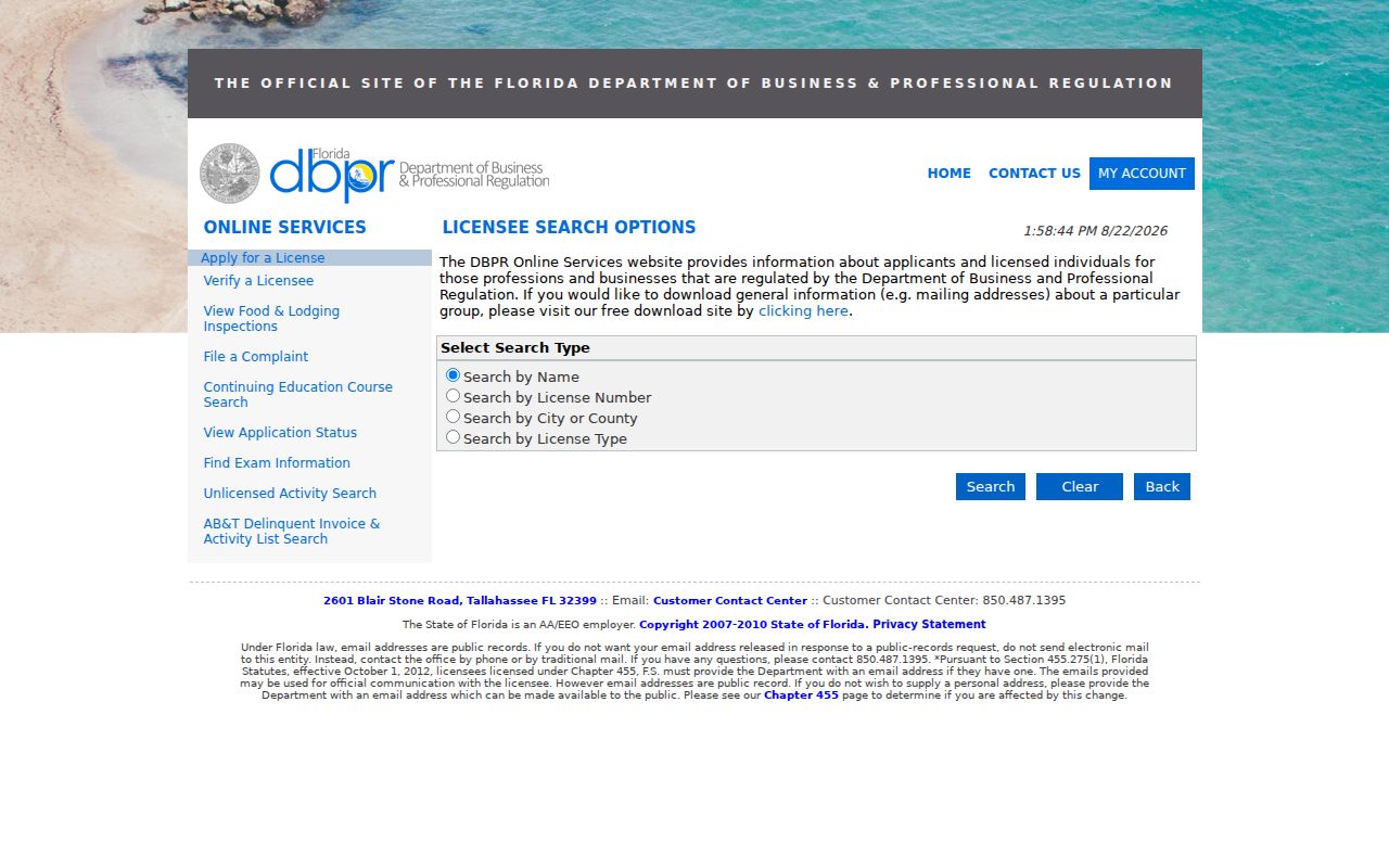 Doral residents directory professional license lookup