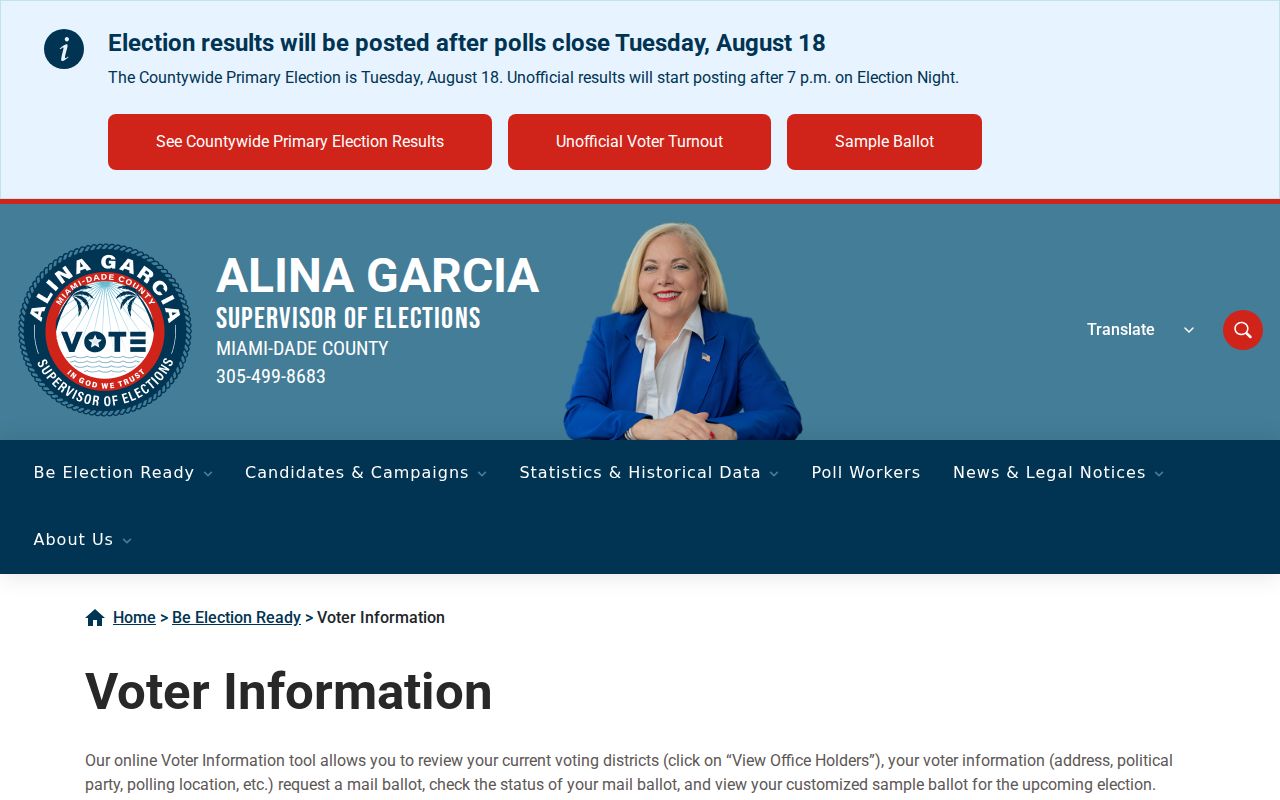 Doral residents directory source at Miami-Dade voter information