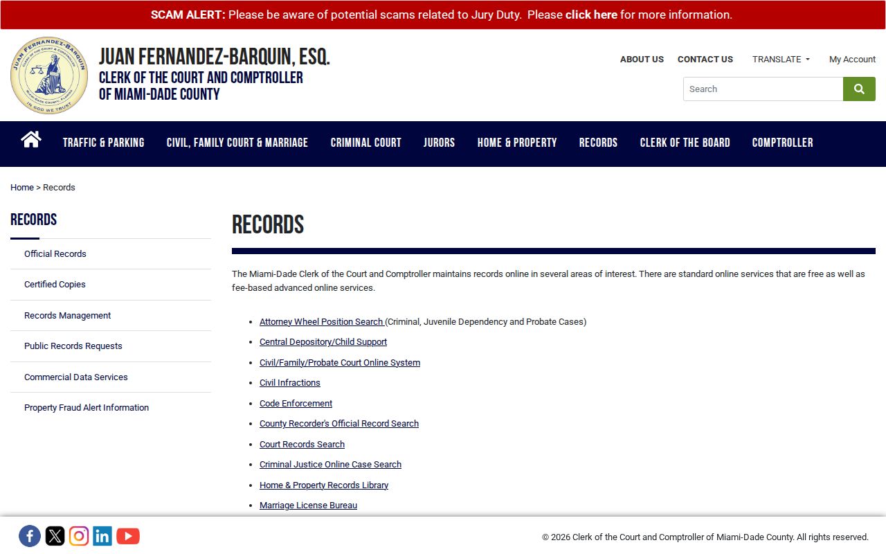 Doral residents directory view of Miami-Dade Clerk records