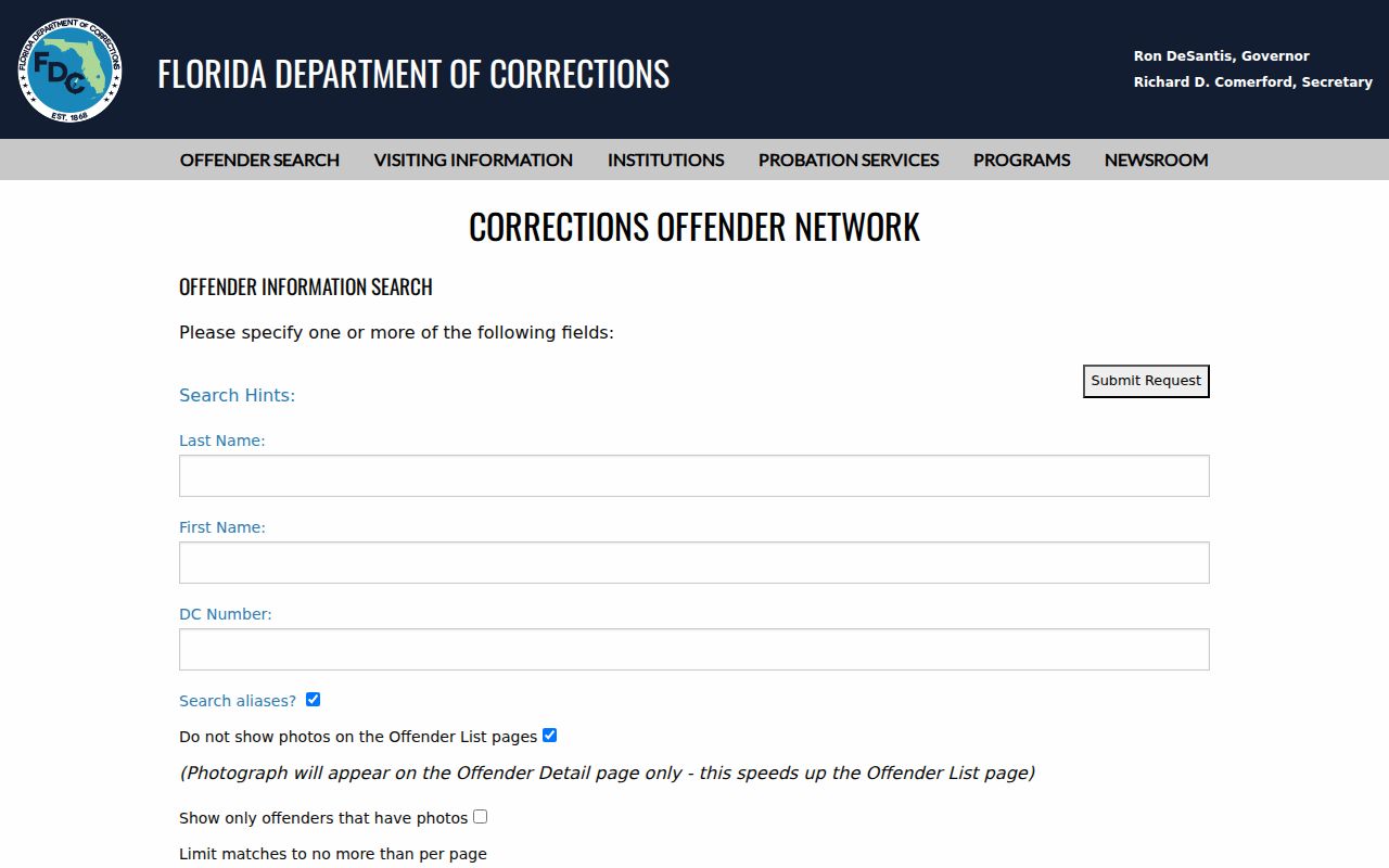 Florida Corrections offender search for checking a specific Doral-area name