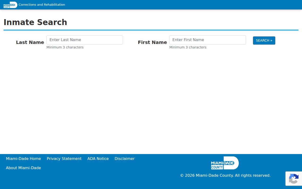 Miami-Dade current custody search form for a limited Doral public safety check