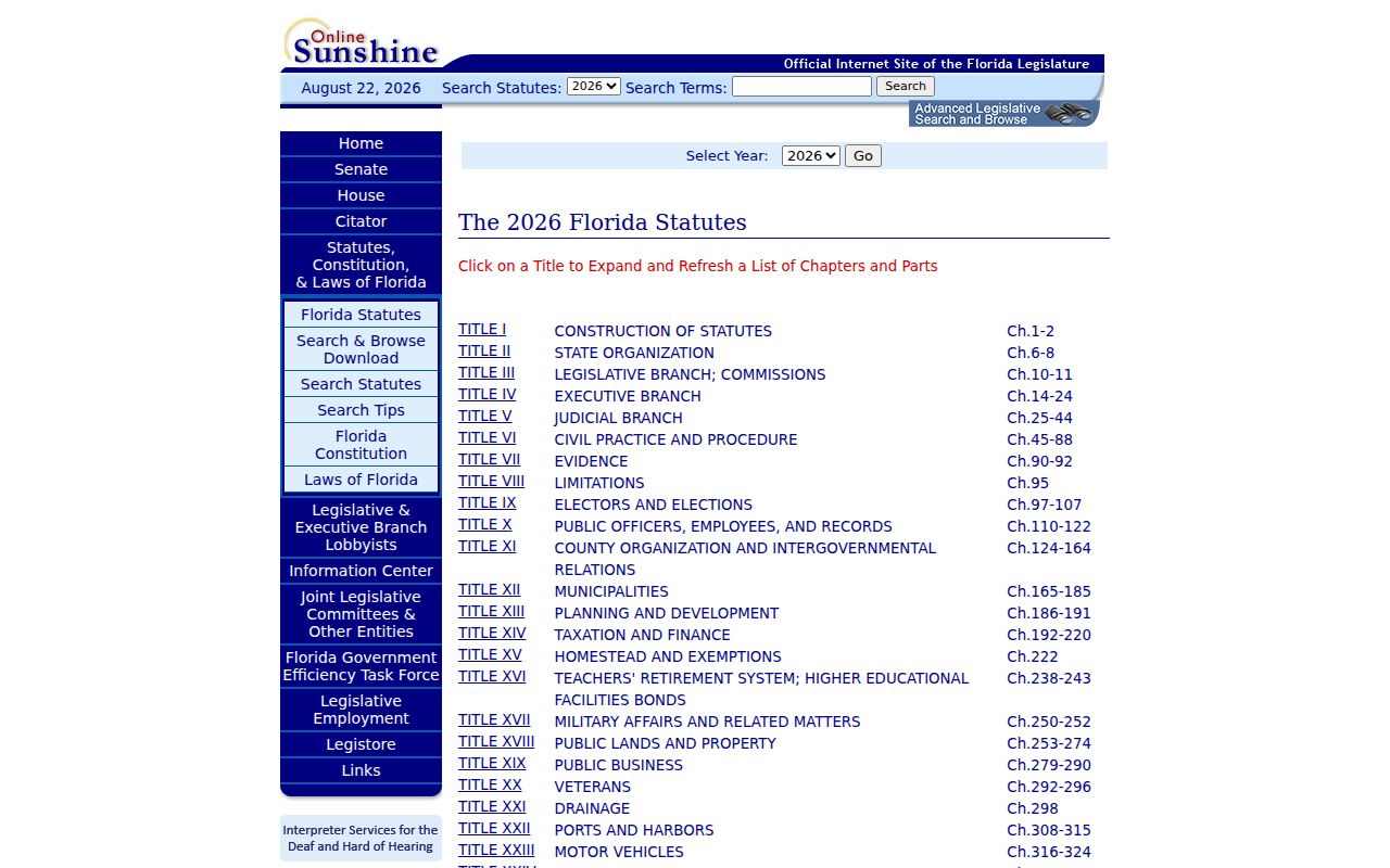 Official Florida Statutes portal for rules affecting Doral historical record access
