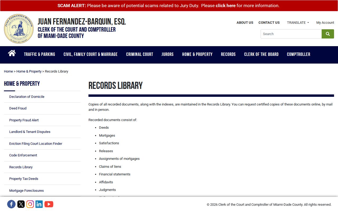 Miami-Dade Records Library access for tracing older Doral property records