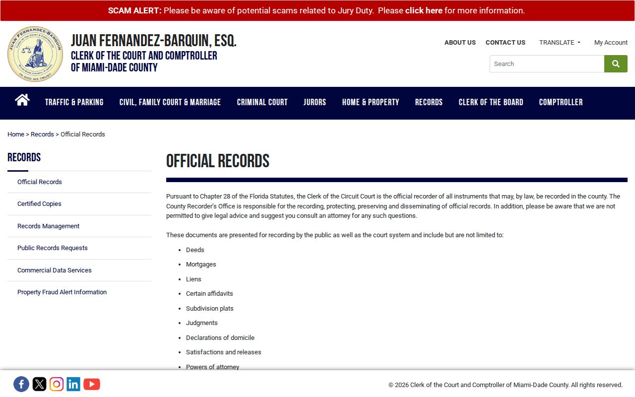 Miami-Dade Recorder page for tracing owners before Doral previous residents