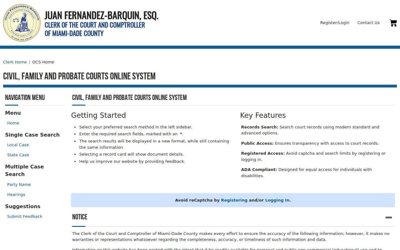Miami-Dade civil family and probate case search used for a Doral resident lookup